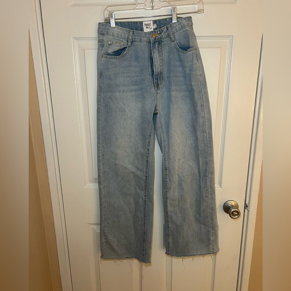 Princess Polly Light Wash Cropped Wide Leg Jeans - Size 4